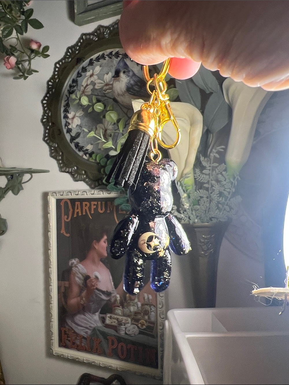 Gold & night sky blue Celestial Bear Keychain Tassel - Picture 4 of 6